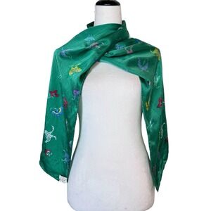 SMITHSONIAN INSTITUTION Womens Green Silk Scarf W Butterflies Motifs Art To Wear